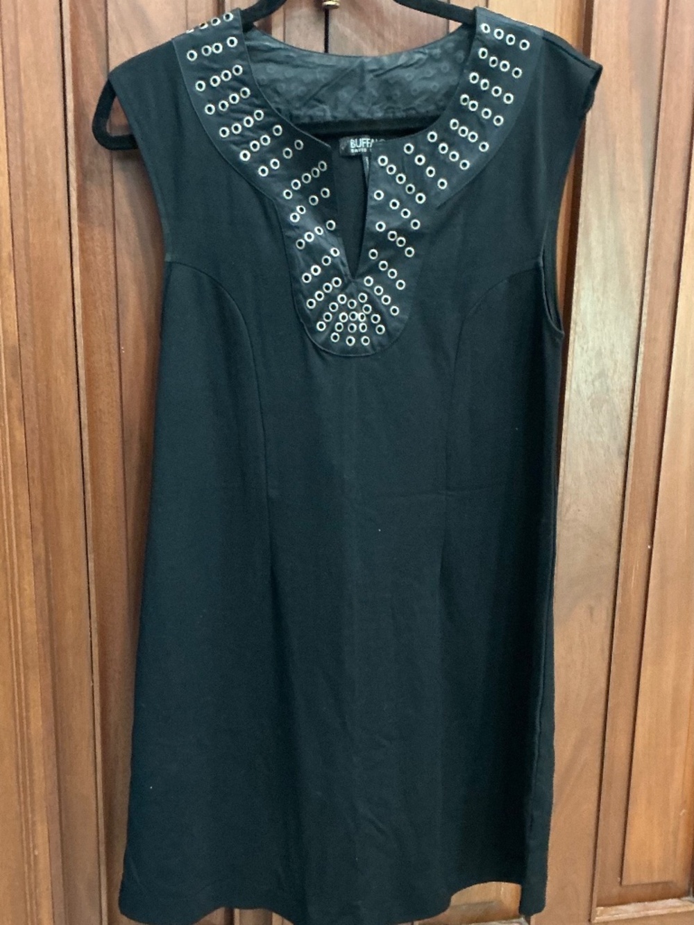 Buffalo David Bitton: Black Grommet Studded V-Neck Shift Dress